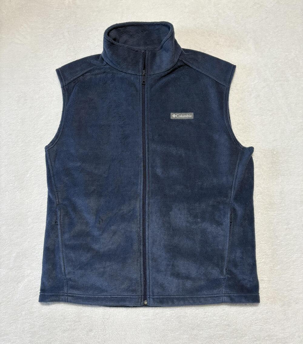 Columbia Vest Mens Large Navy Blue Fleece Full Zip Stand Collar Outdoor